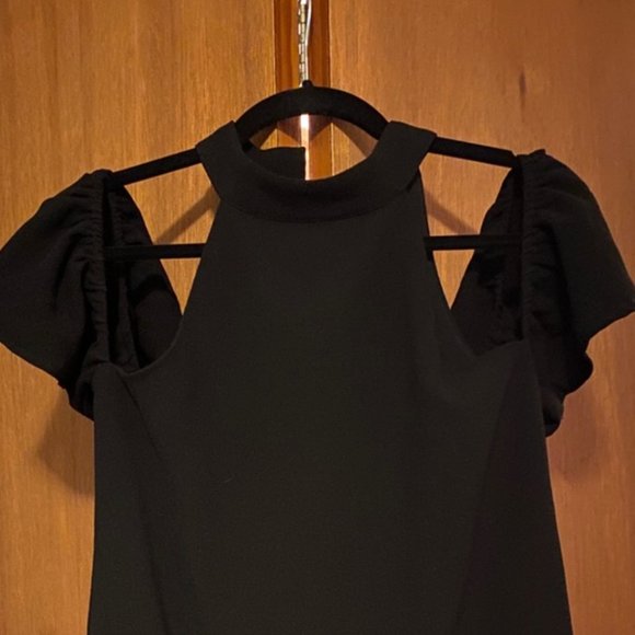 High Neck Black Dress with Off the Shoulder Sleeve S/M - Picture 8 of 8